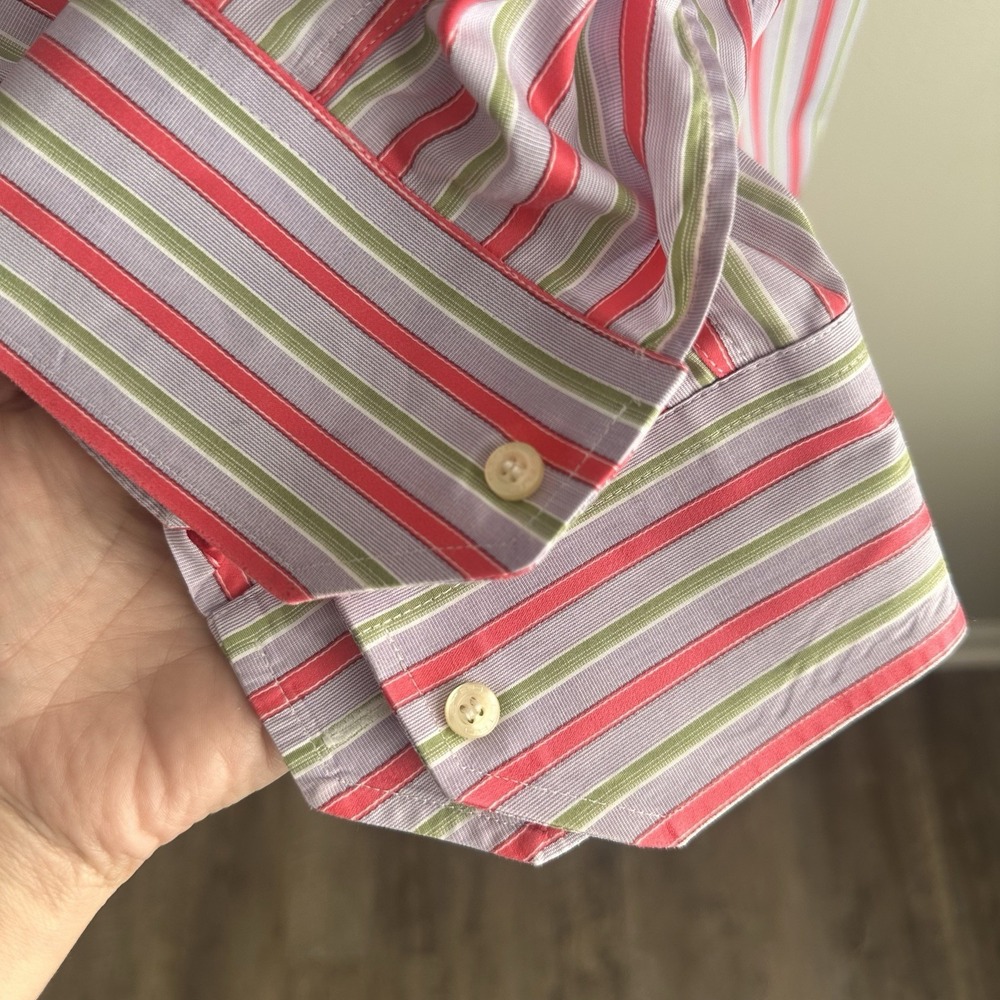 ETRO Mens Pink Green Striped Button Up Shirt IT 44 US XL Preppy Office Business - Picture 6 of 6